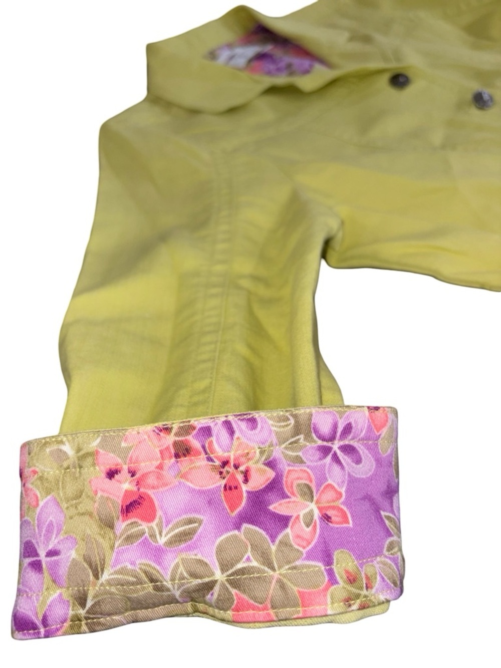 Christopher & Banks Petite Medium Yellow/green Button Front Jacket Floral Lining - Picture 5 of 11